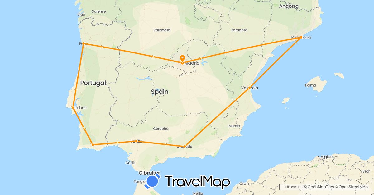 TravelMap itinerary: driving, hitchhiking in Spain, Portugal (Europe)